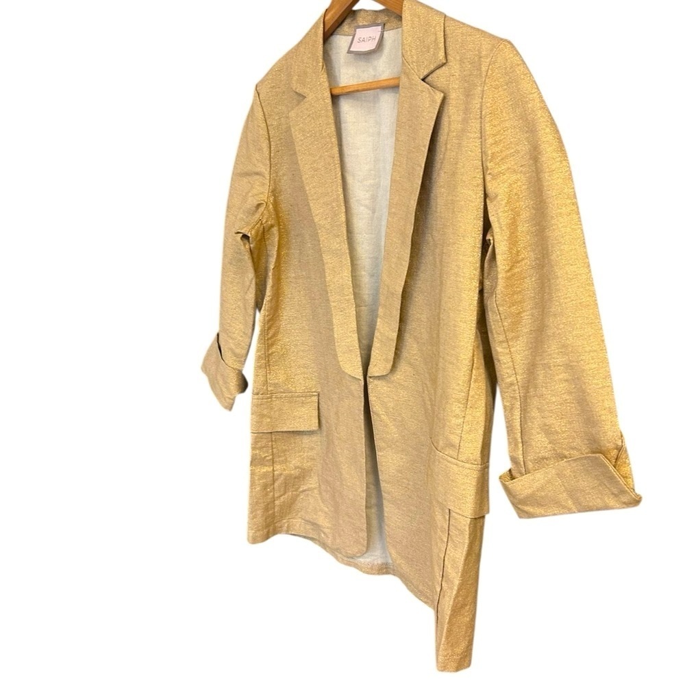 Saiph NWOT M Gold Relax Fit Blazer with Classic Lapel- ultra thin made in Italy - Picture 11 of 13